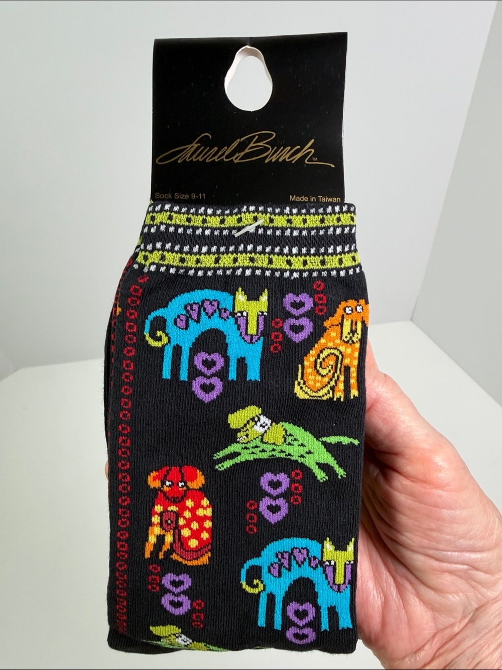 Laurel Burch Vintage Colorful Cat Dog Artisan Designer Crew Socks Whimsical Boho